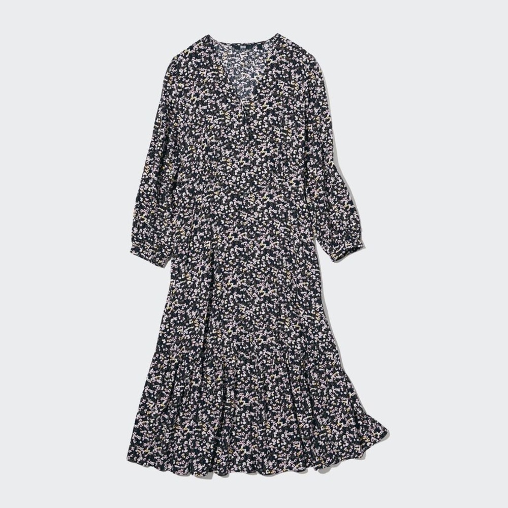 Uniqlo Printed 3/4 sleeve flare dress size XS